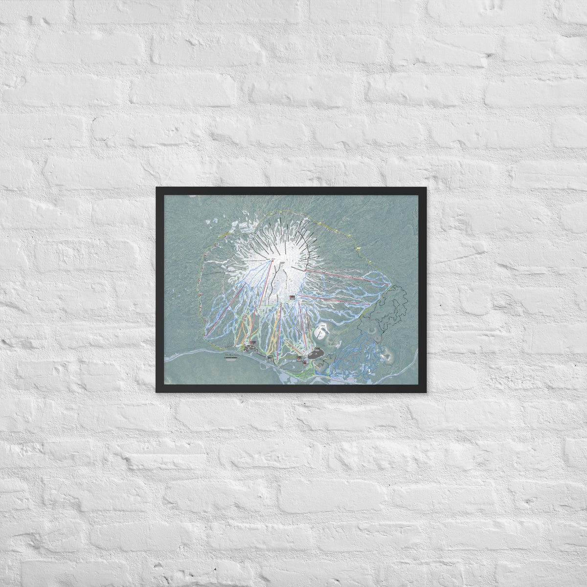 Mt Bachelor, Oregon Ski Resort Map Framed Matte Paper Print