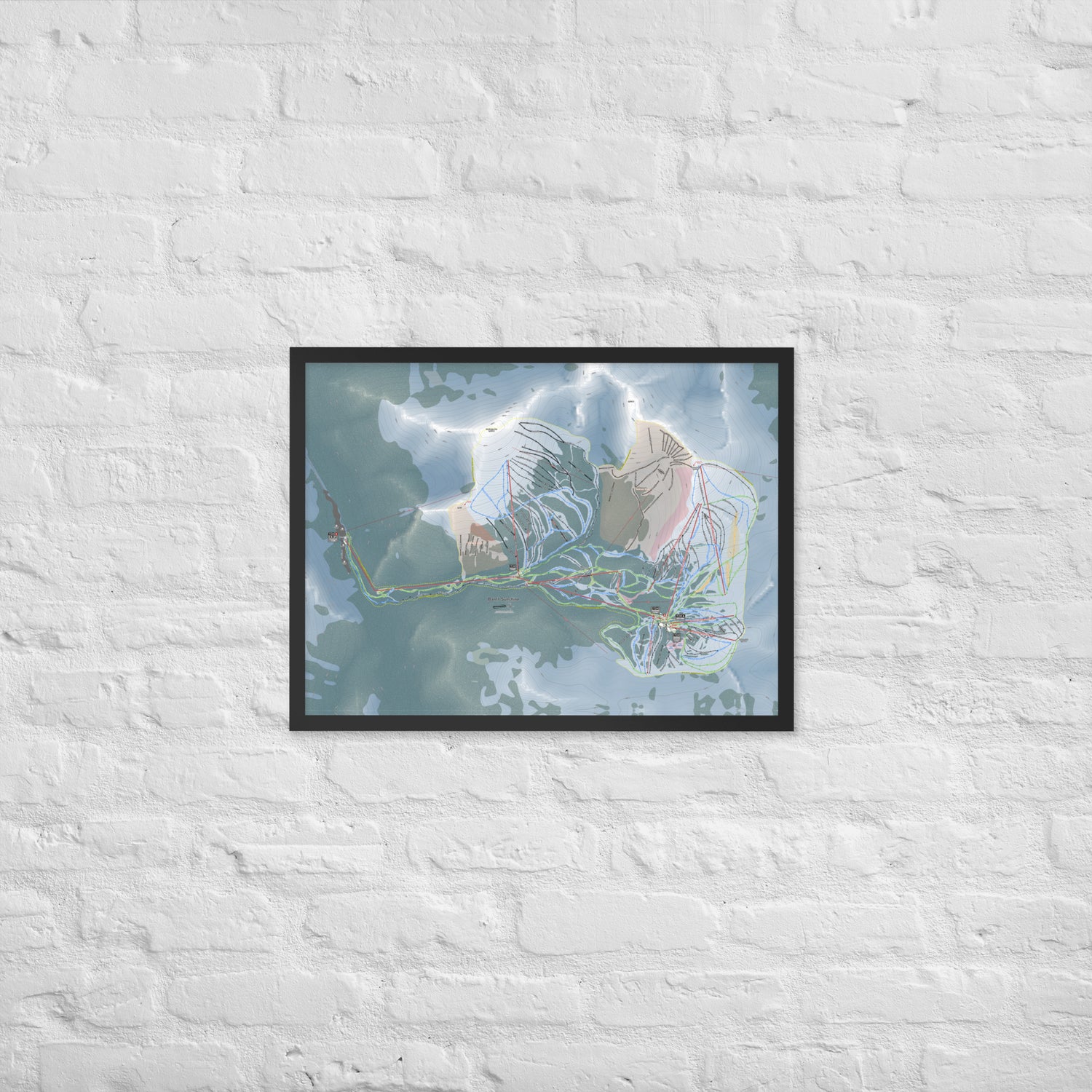 Banff Sunshine, Alberta Ski Resort Map Framed Matte Paper Print