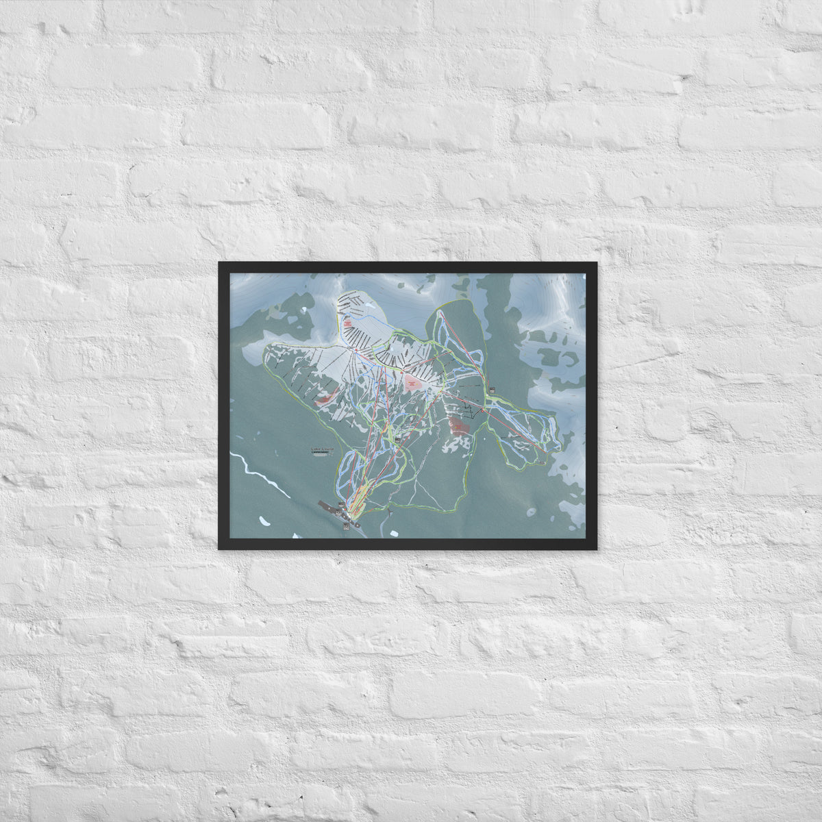 Lake Louise, Alberta Ski Resort Map Framed Matte Paper Print