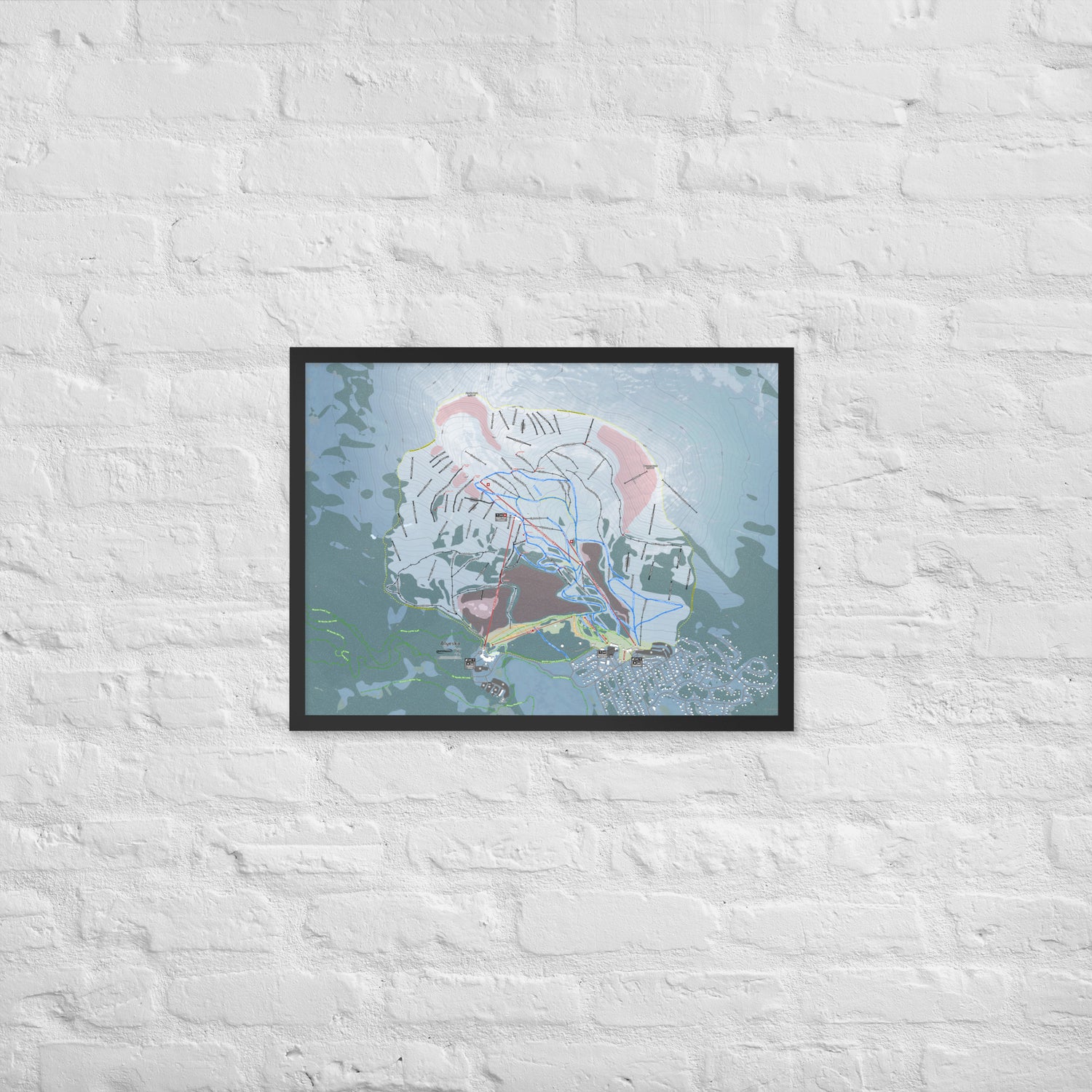 Alyeska, Alaska Ski Resort Map Framed Matte Paper Print