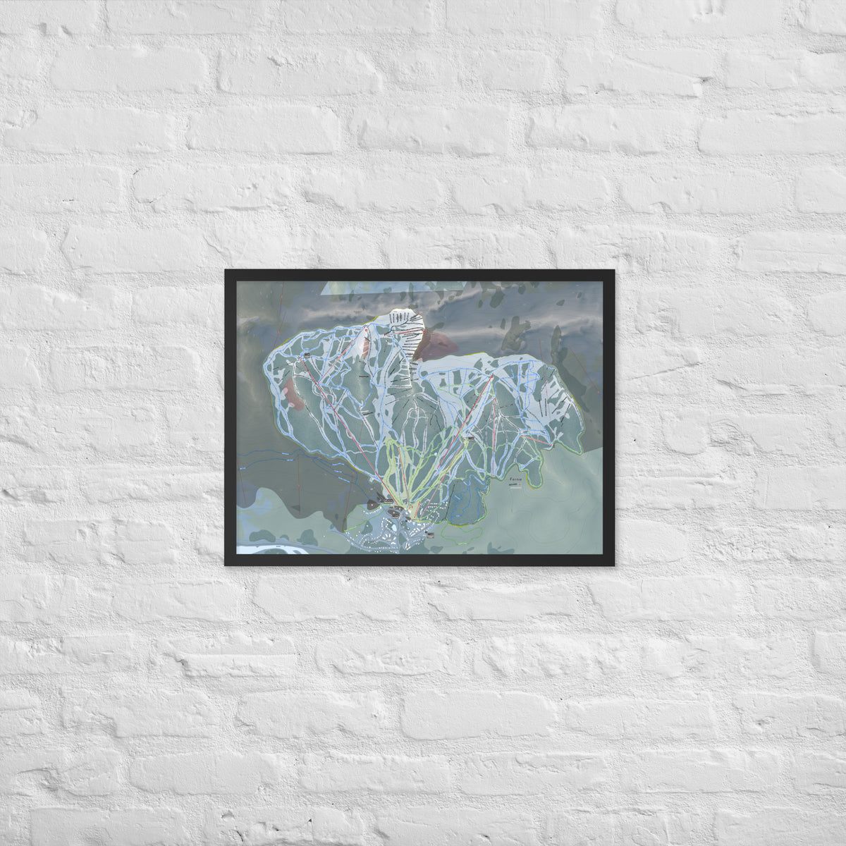 Fernie, British Columbia Ski Resort Map Framed Matte Paper Print