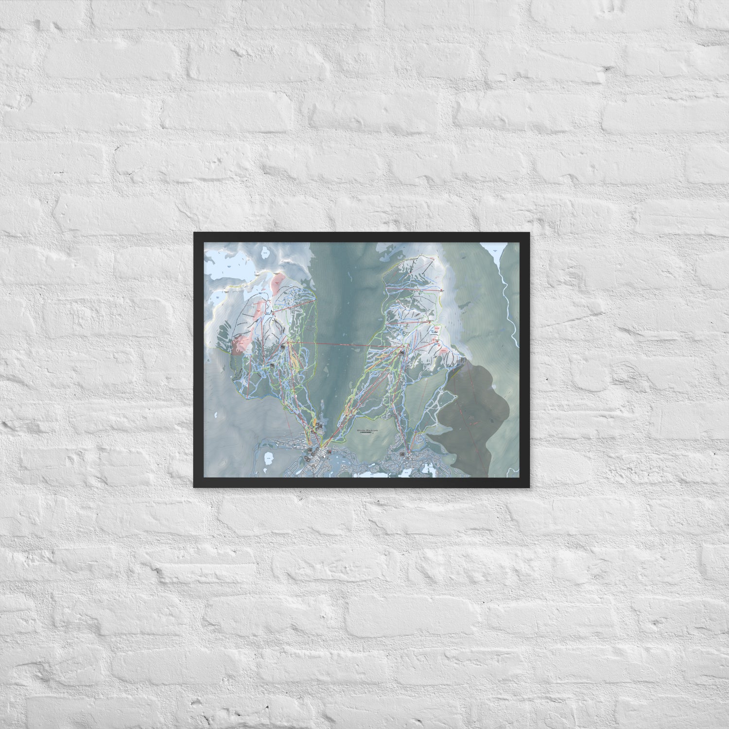 Whistler Blackcomb, British Columbia Ski Resort Map Framed Matte Paper Print