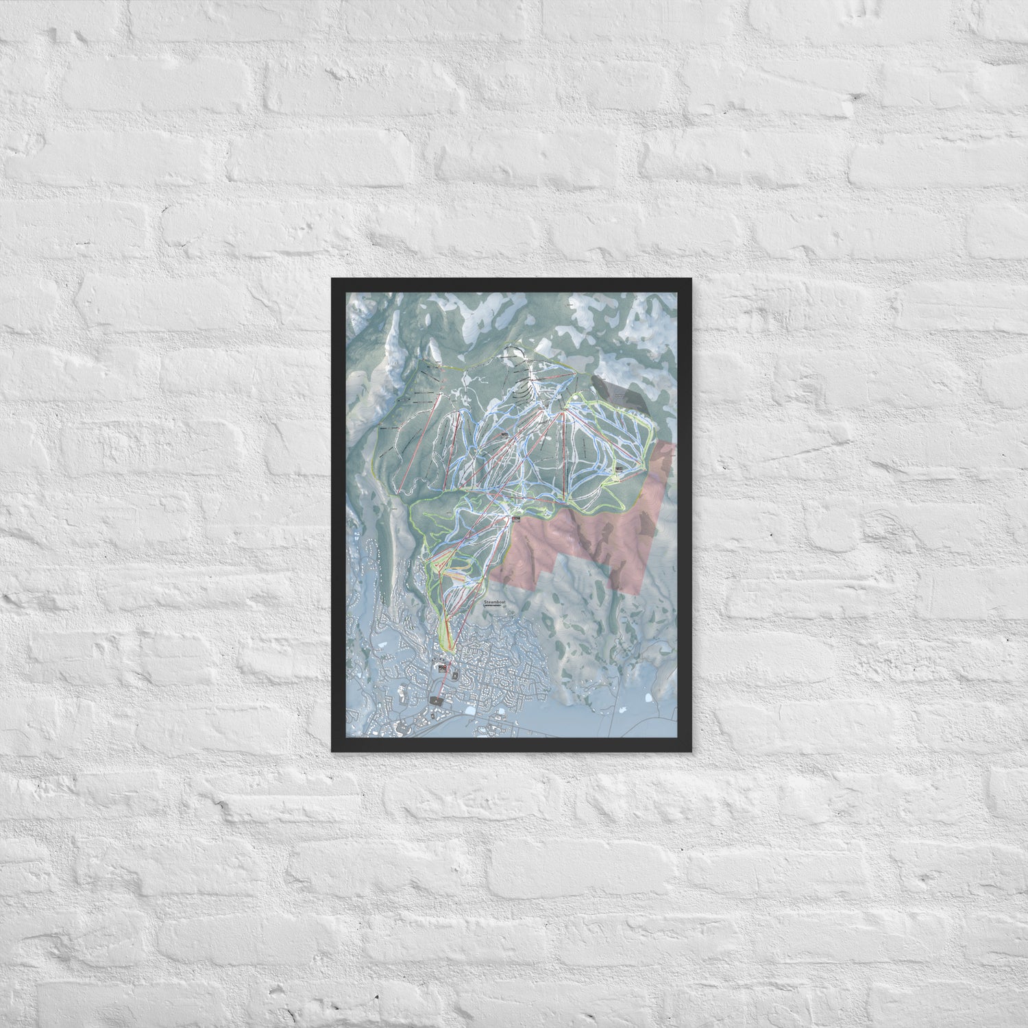 Steamboat, Colorado Ski Resort Map Framed Matte Paper Print