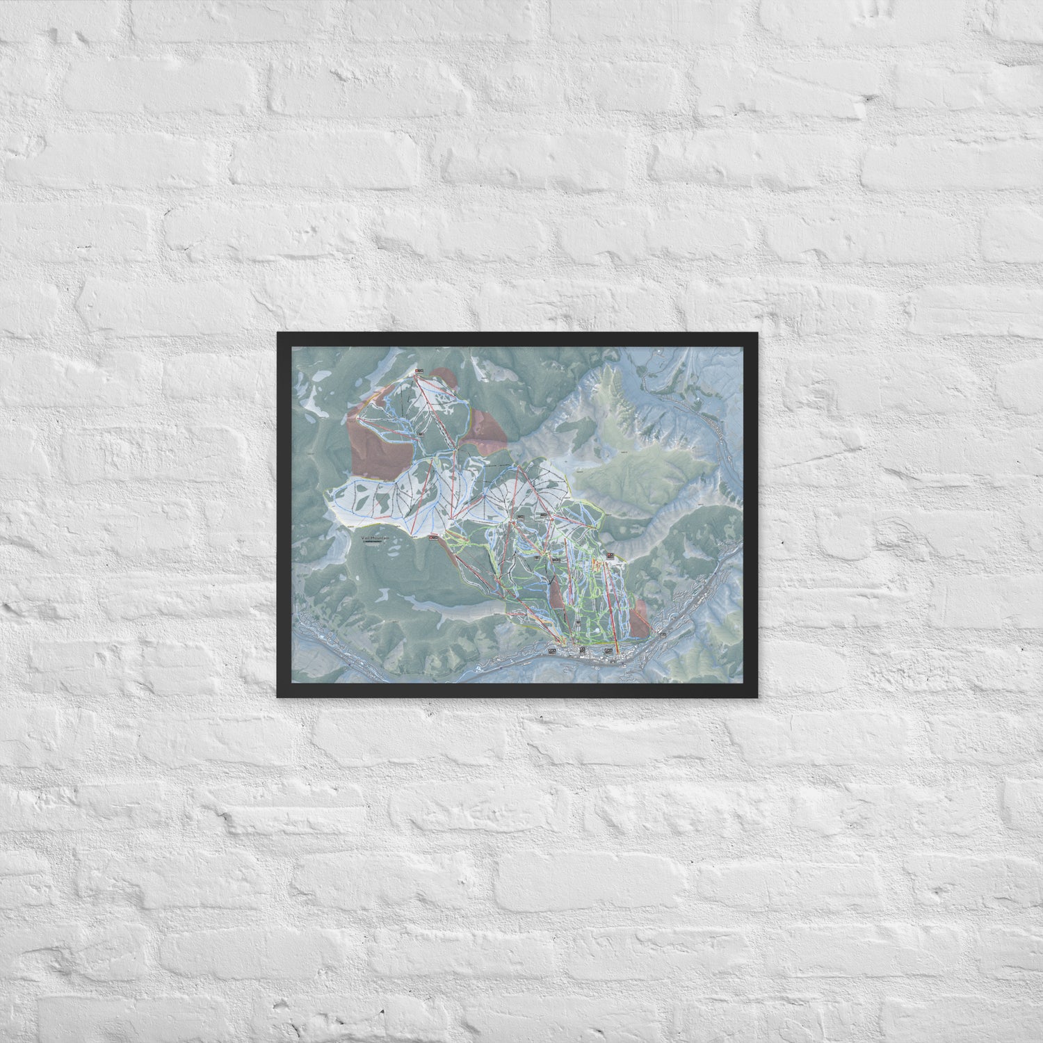 Vail, Colorado Ski Resort Map Framed Matte Paper Print
