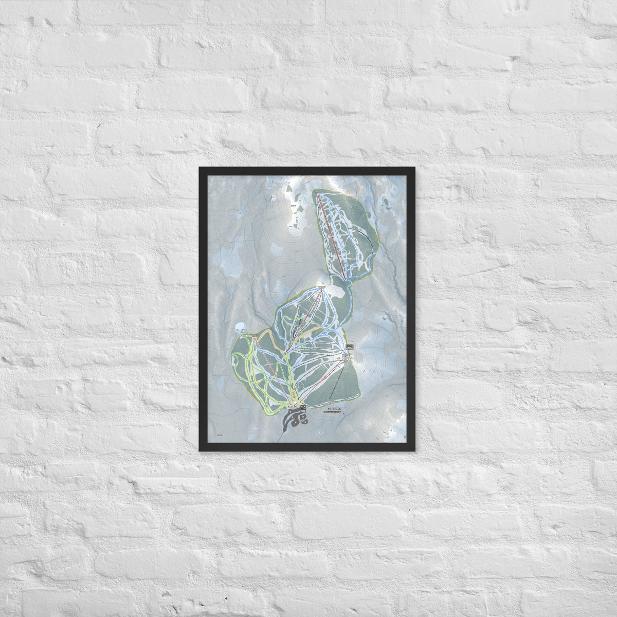 MT Shasta, California Ski Resort Map Framed Matte Paper Print