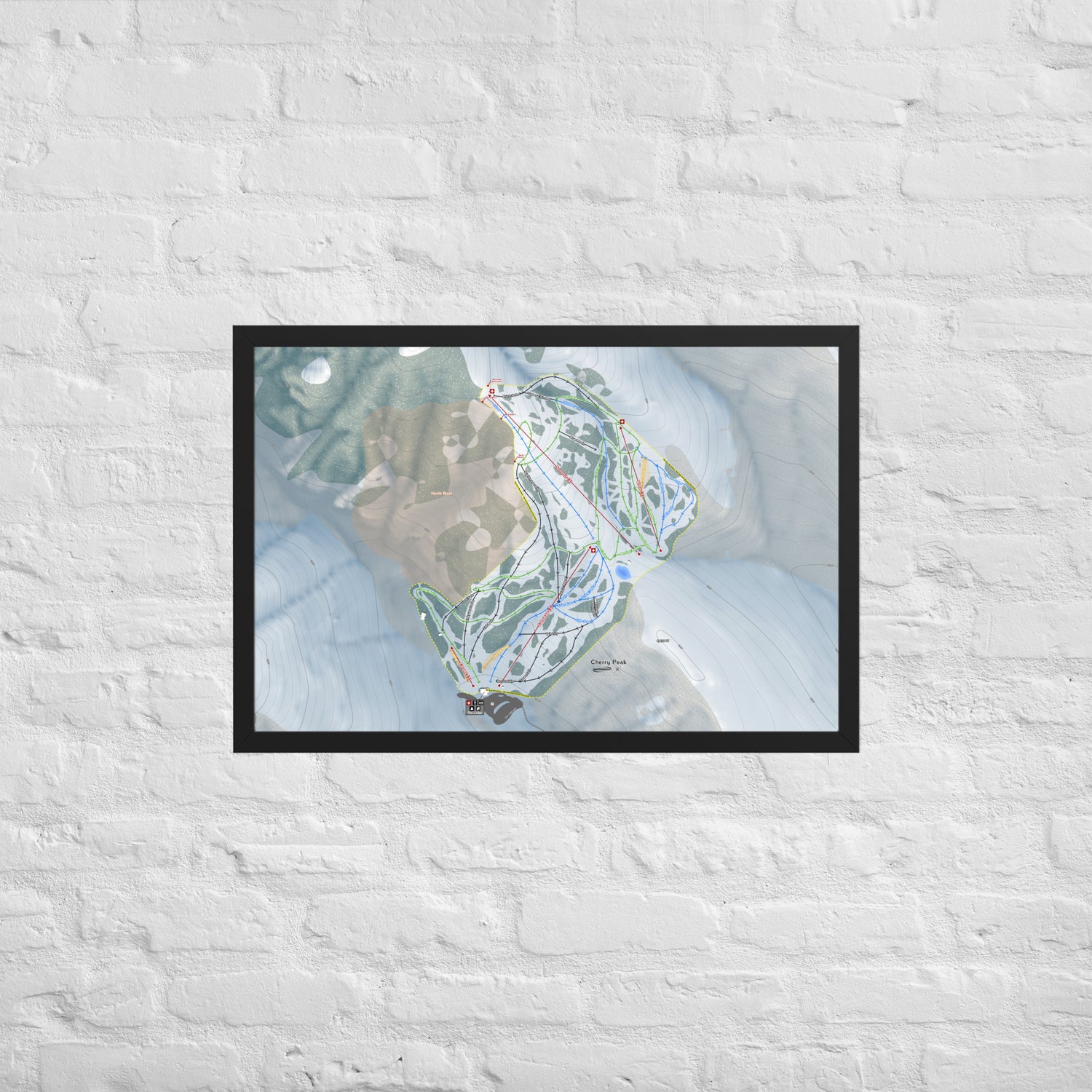 Cherry Peak, Utah Ski Resort Map Framed Matte Paper Print