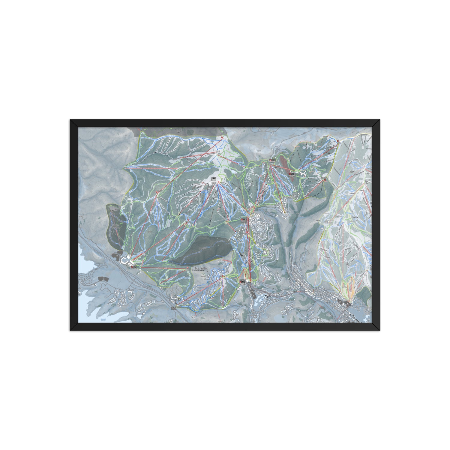 Deer Valley, Utah Ski Resort Map Framed Matte Paper Print