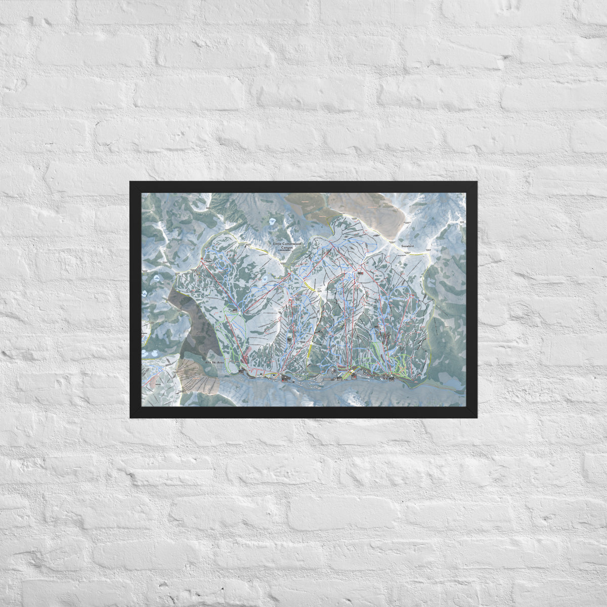 Little Cottonwood Canyon, Utah Ski Resort Map Framed Matte Paper Print