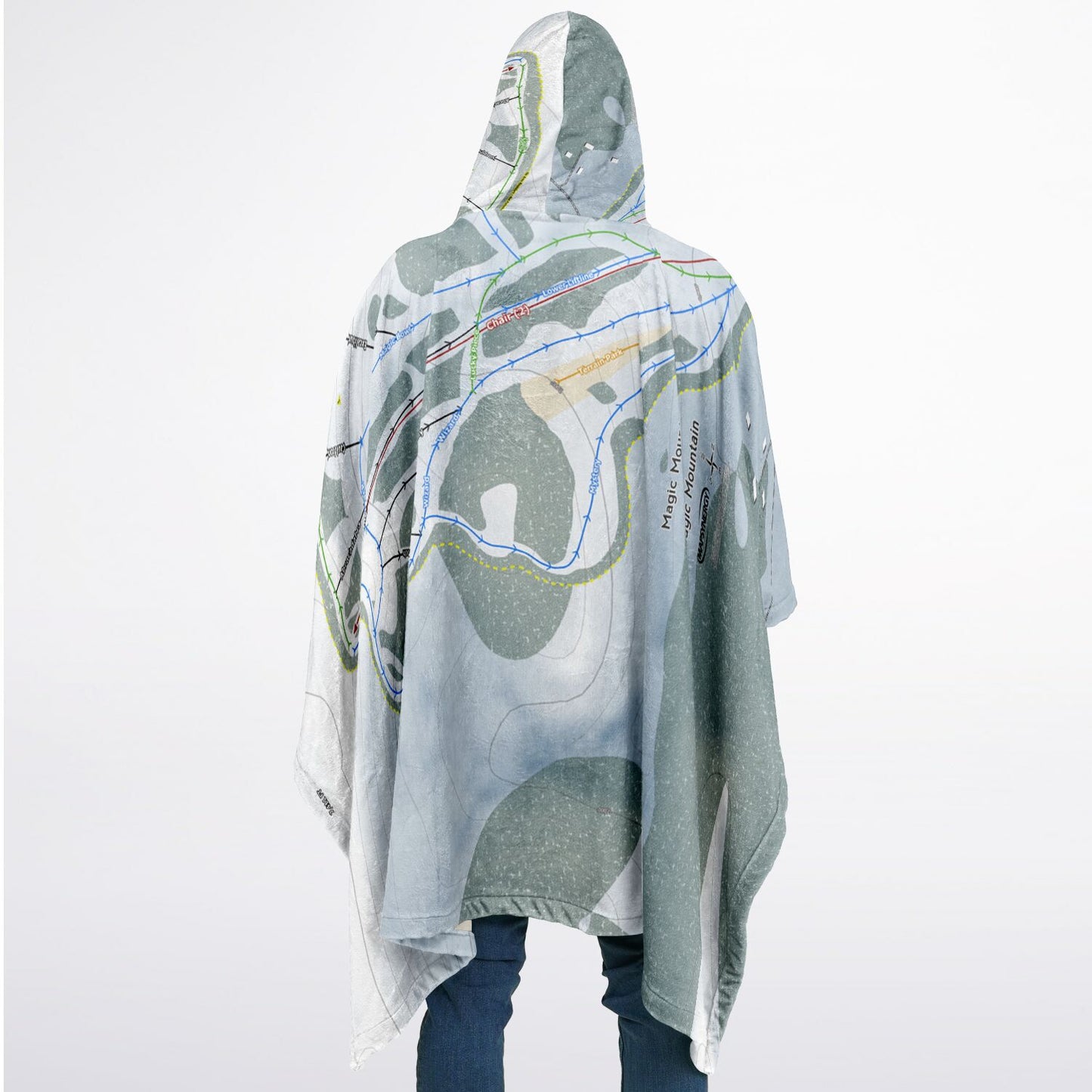 Magic Mountain, Idaho Ski Resort Map Flannel Blanket Poncho