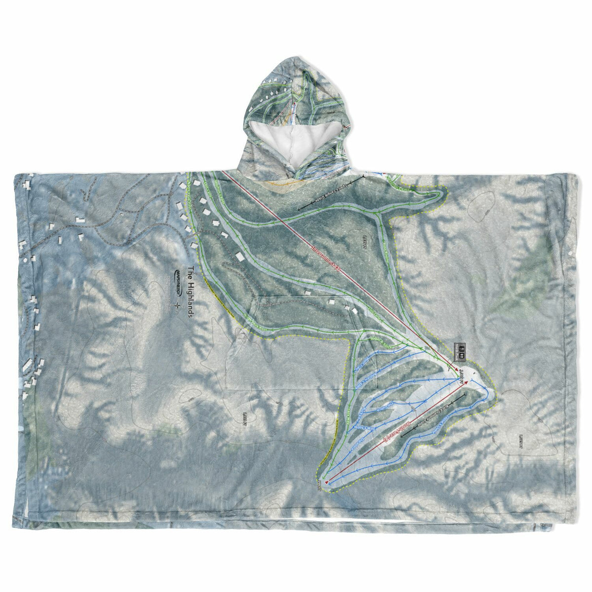 The Highlands, Michigan Ski Resort Map Flannel Blanket Poncho