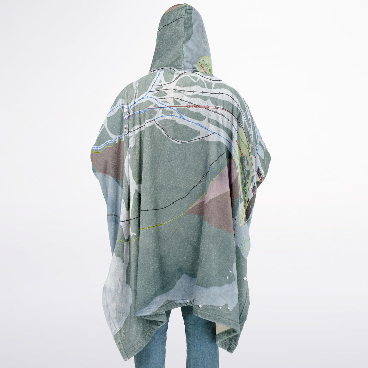 Antelope Butte, Wyoming Ski Resort Map Flannel Blanket Poncho