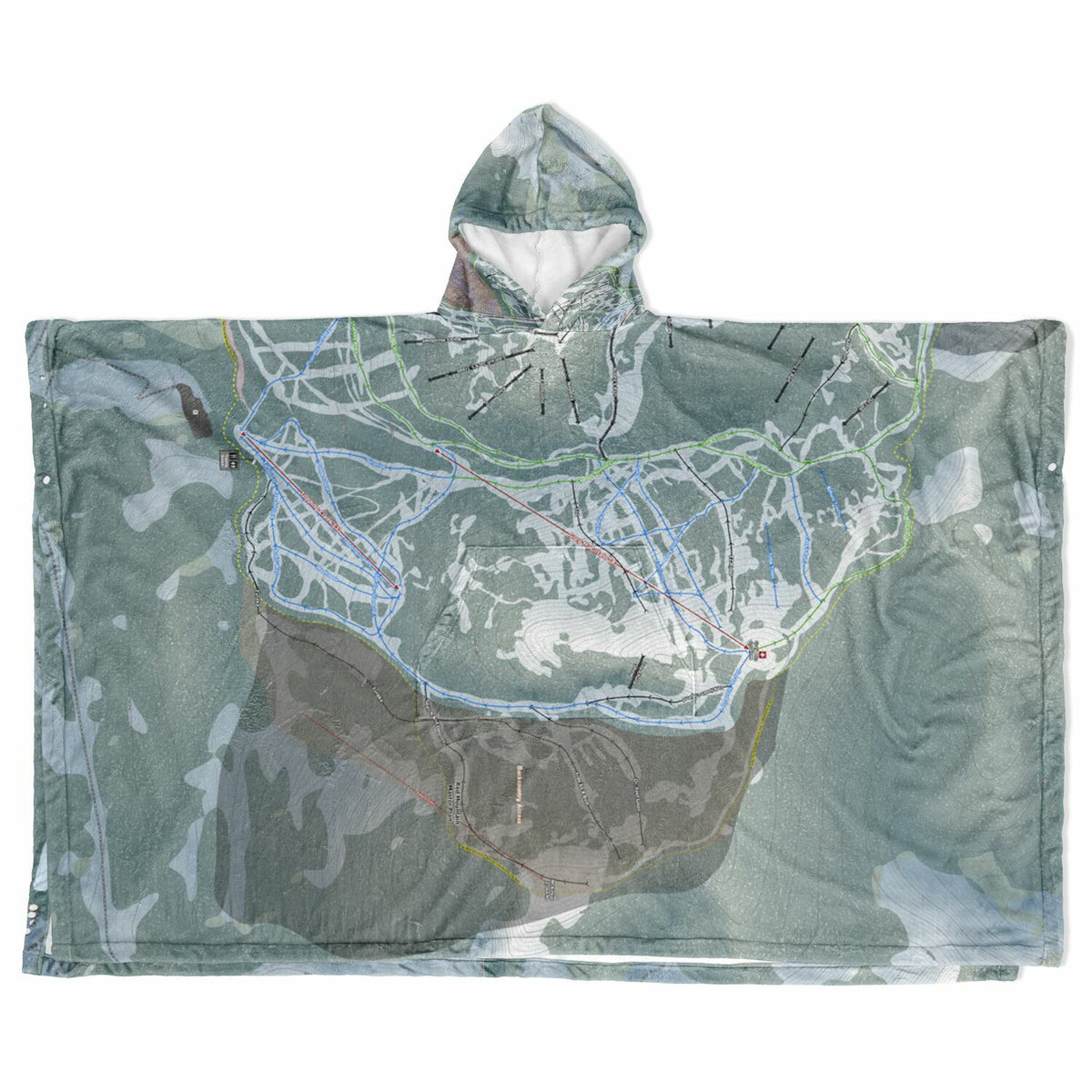Red Mountain, British Columbia Ski Resort Map Flannel Blanket Poncho