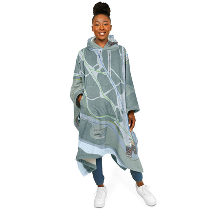 Clearwater, British Columbia Ski Resort Map Flannel Blanket Poncho