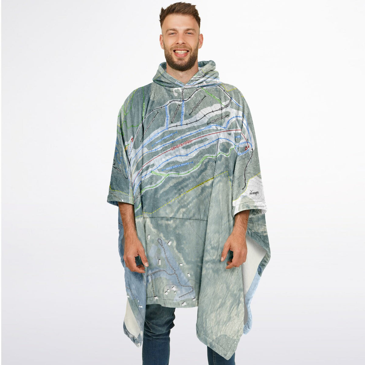 Camden Snow Bowl, Maine Ski Resort Map Flannel Blanket Poncho