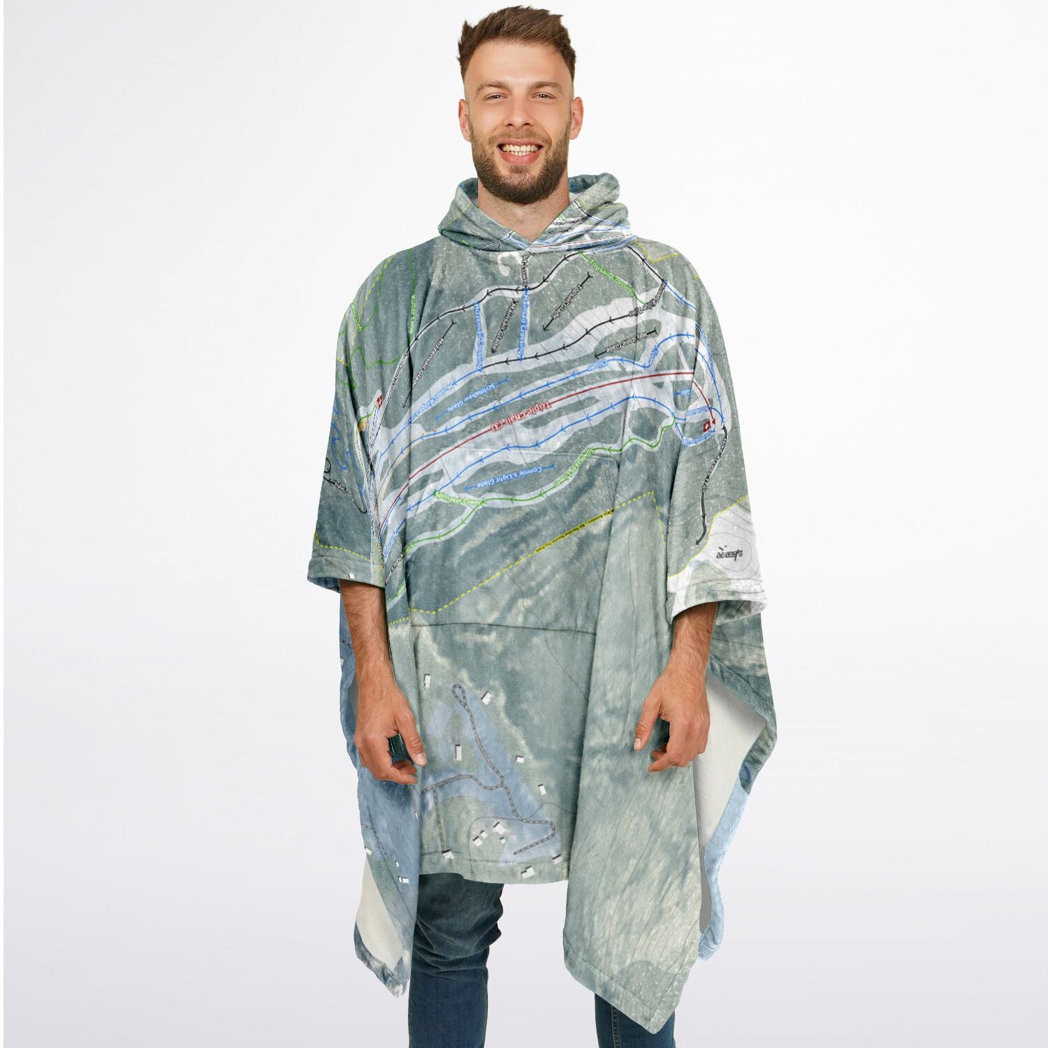 Camden Snow Bowl, Maine Ski Resort Map Flannel Blanket Poncho