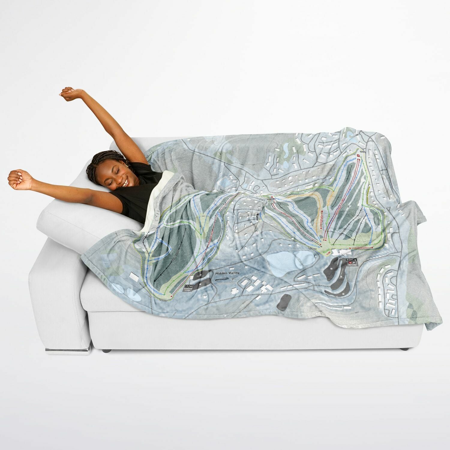 Hidden Valley, Pennsylvania Ski Resort Map Flannel Blanket Poncho