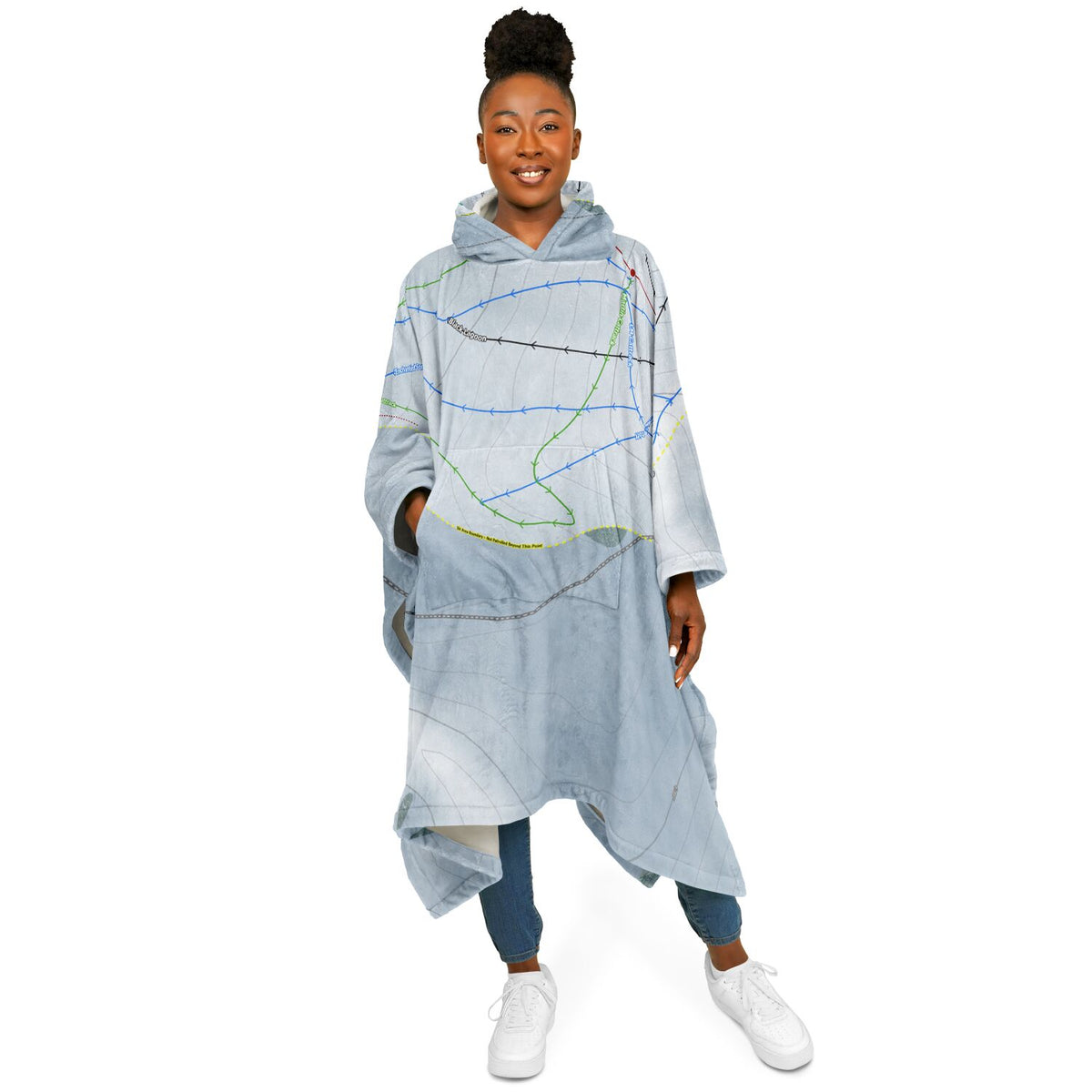 Blizzard Mountain, Idaho Ski Resort Map Flannel Blanket Poncho