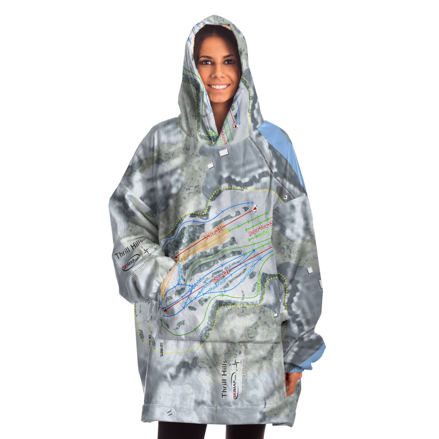 Thrill Hills, North Dakota Ski Trail Map Snug Hoodie