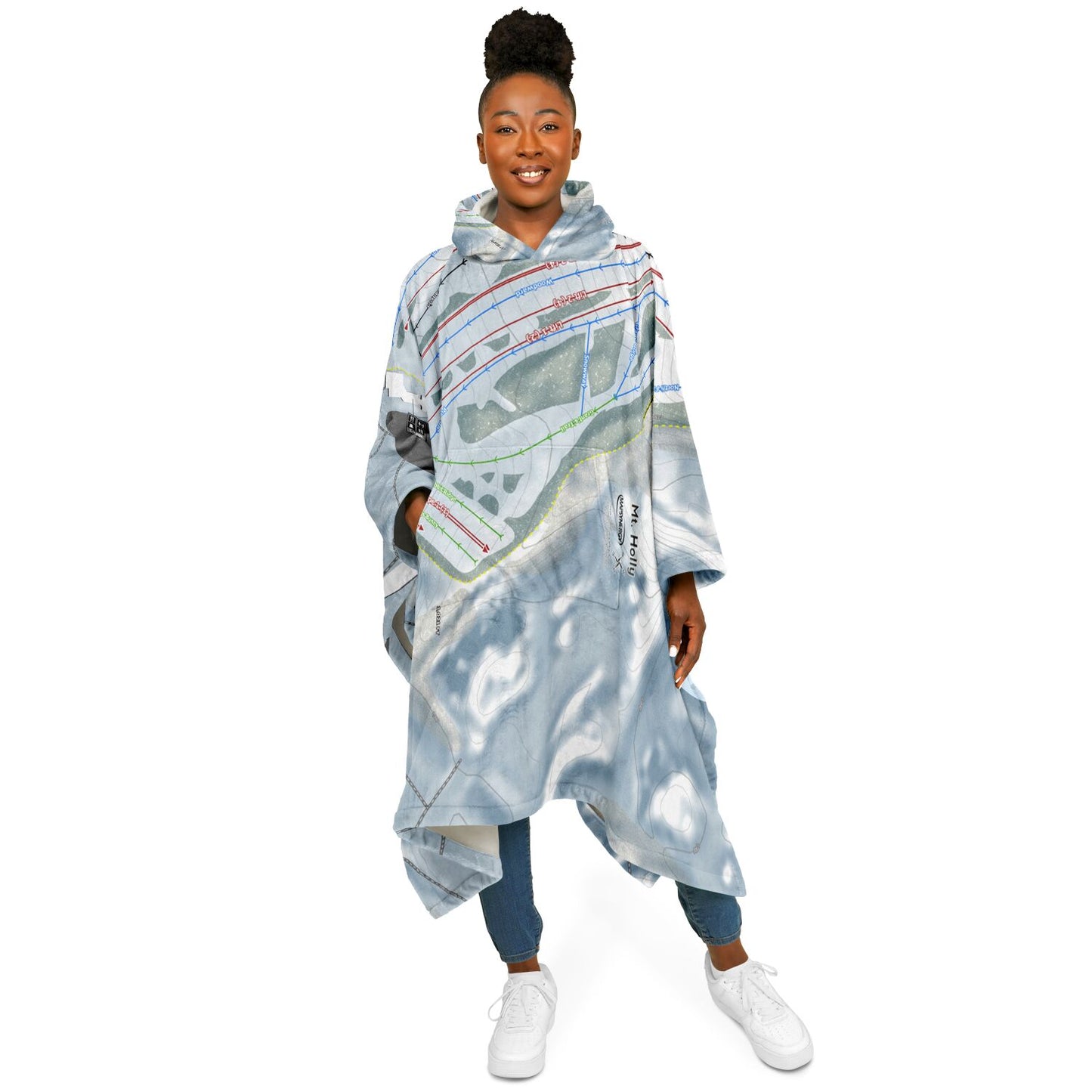 Mt Holly, Michigan Ski Resort Map Flannel Blanket Poncho
