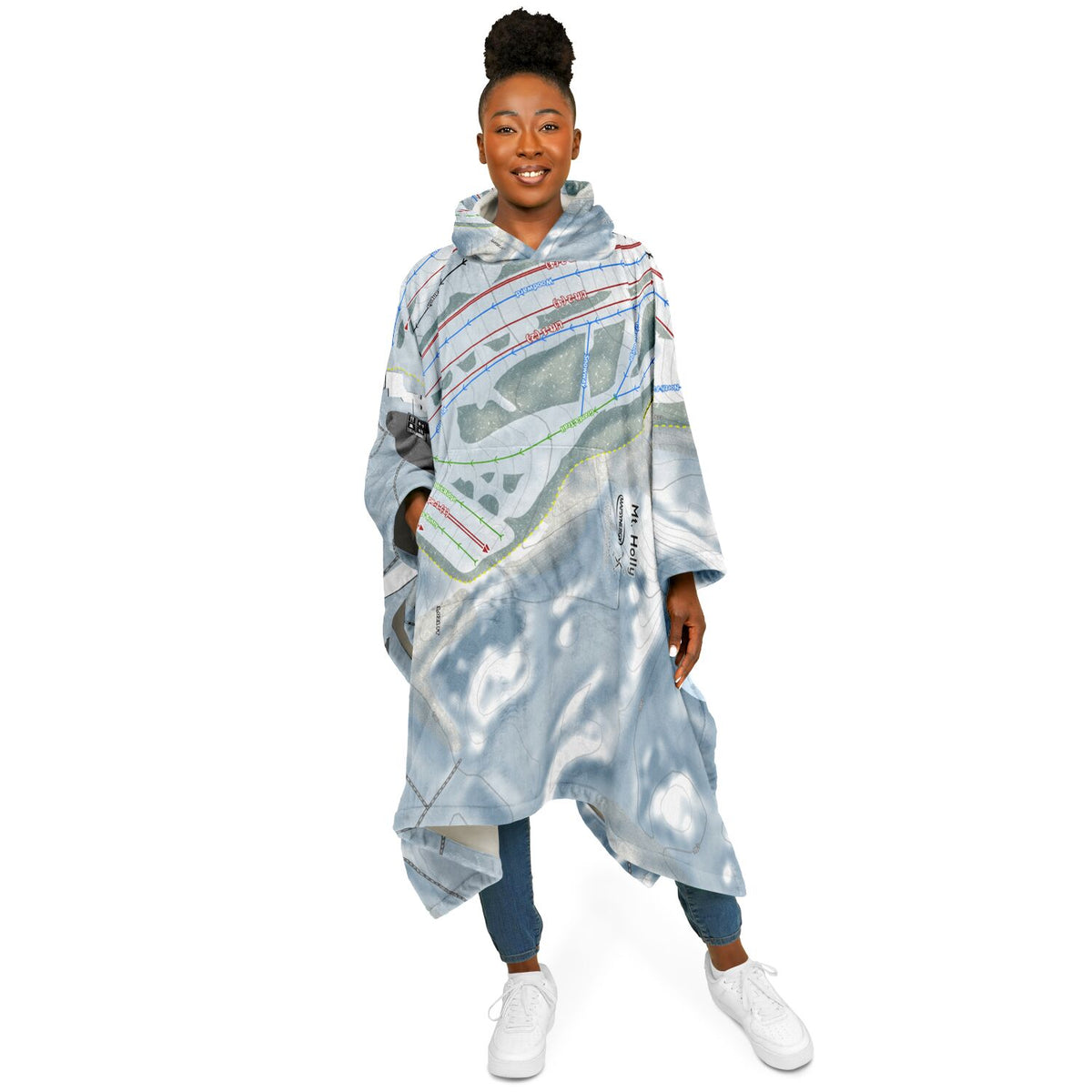 Mt Holly, Michigan Ski Resort Map Flannel Blanket Poncho