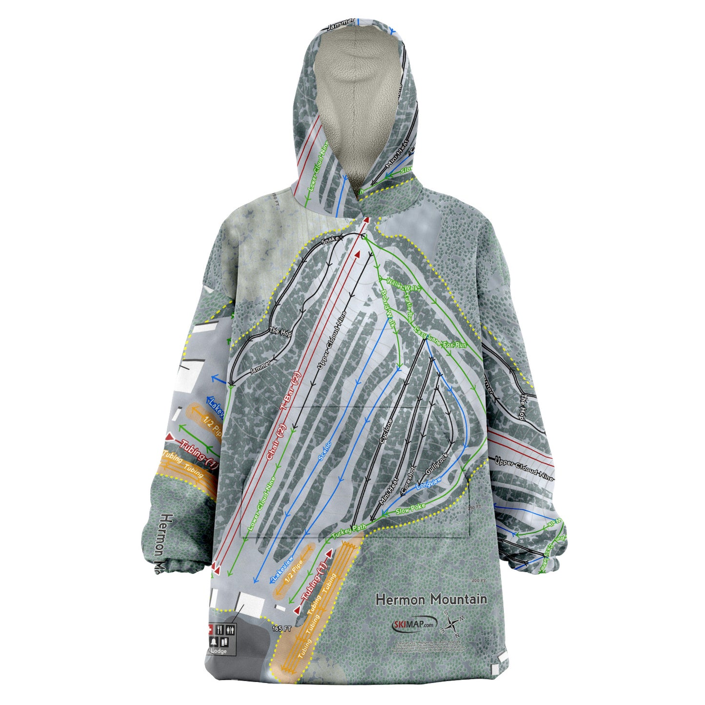 Hermon Mountain, Maine Ski Trail Map - Snug Hoodie - Powderaddicts