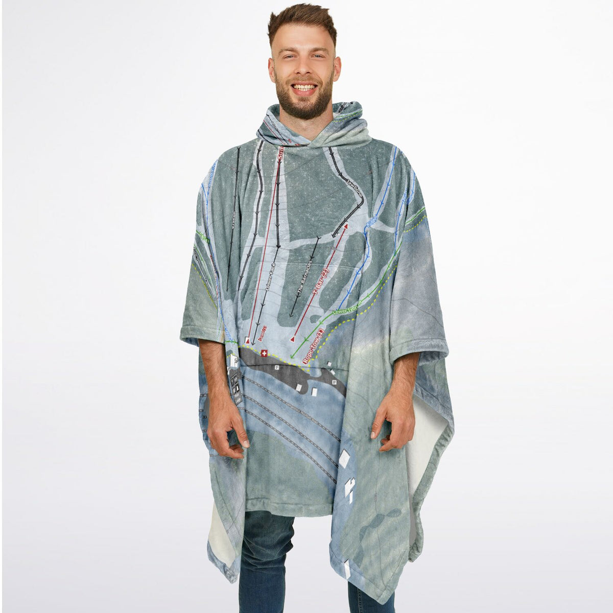 Whaleback Mountain, New Hampshire Ski Resort Map Flannel Blanket Poncho