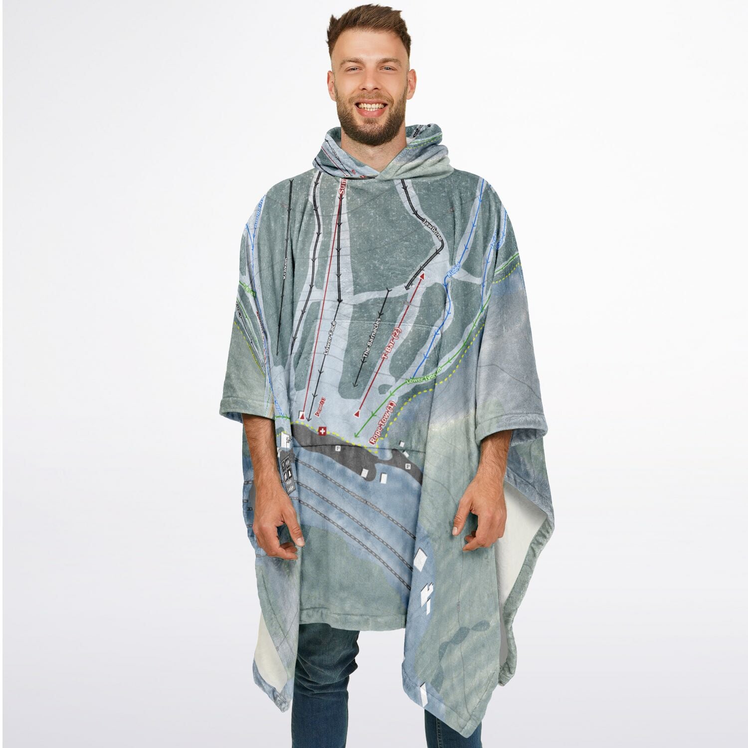 Whaleback Mountain, New Hampshire Ski Resort Map Flannel Blanket Poncho