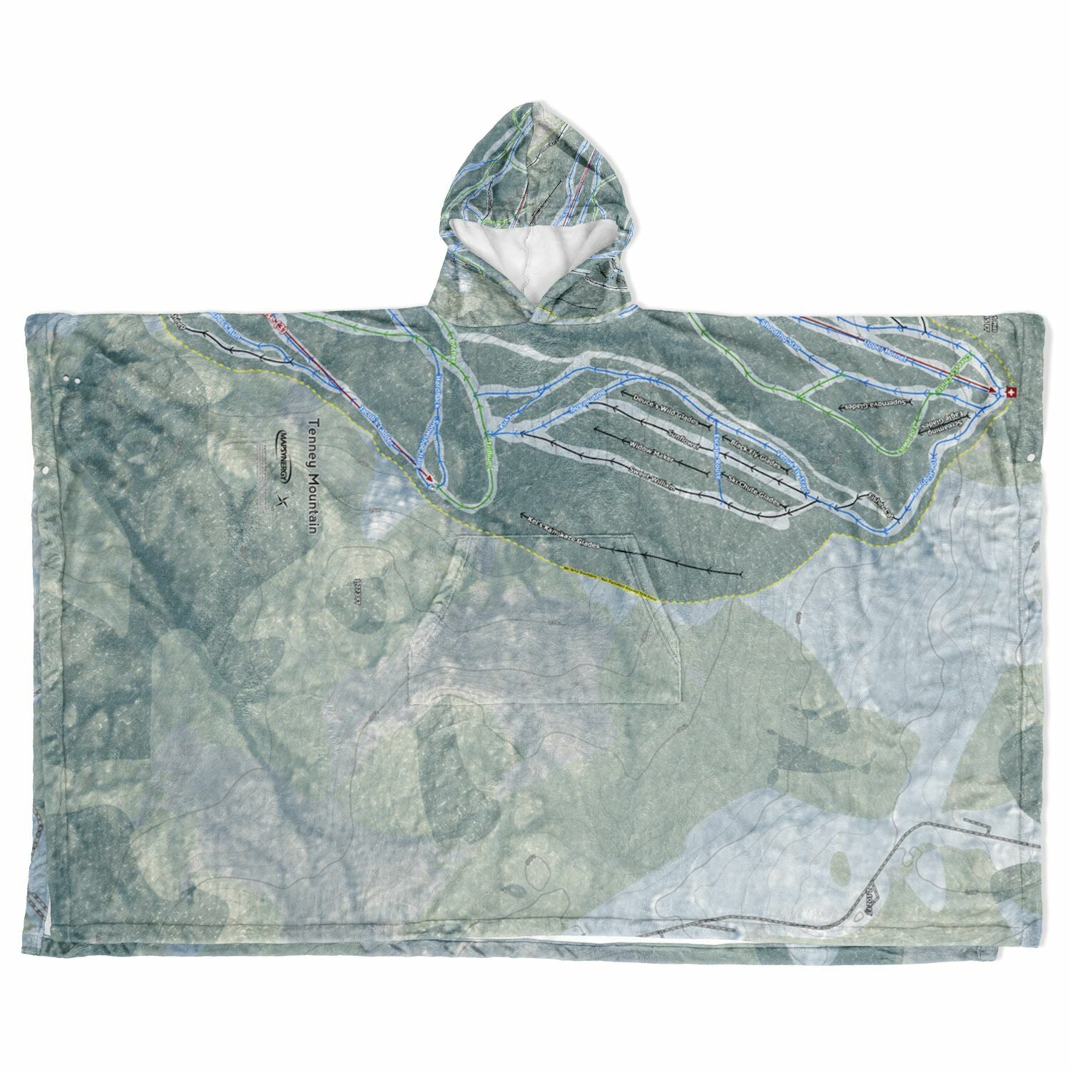 Tenney Mountain, New Hampshire Ski Resort Map Flannel Blanket Poncho