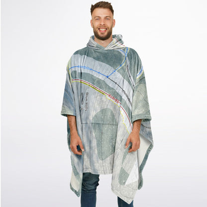 Blue Hills, Massachusetts Ski Resort Map Flannel Blanket Poncho