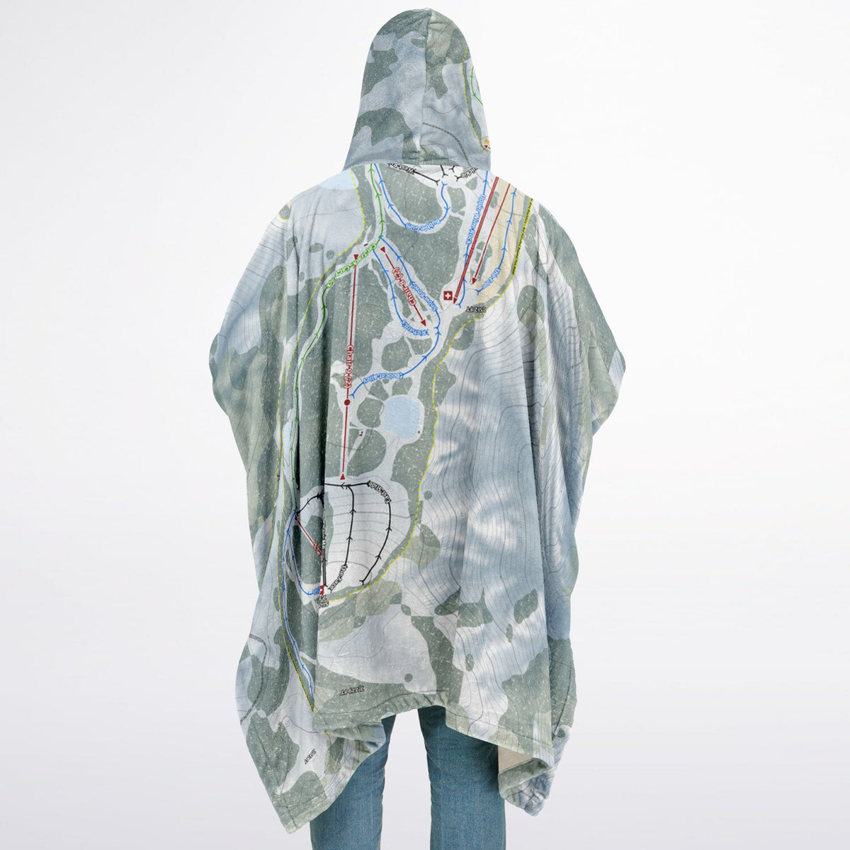 Snow Valley, California Ski Resort Map Flannel Blanket Poncho