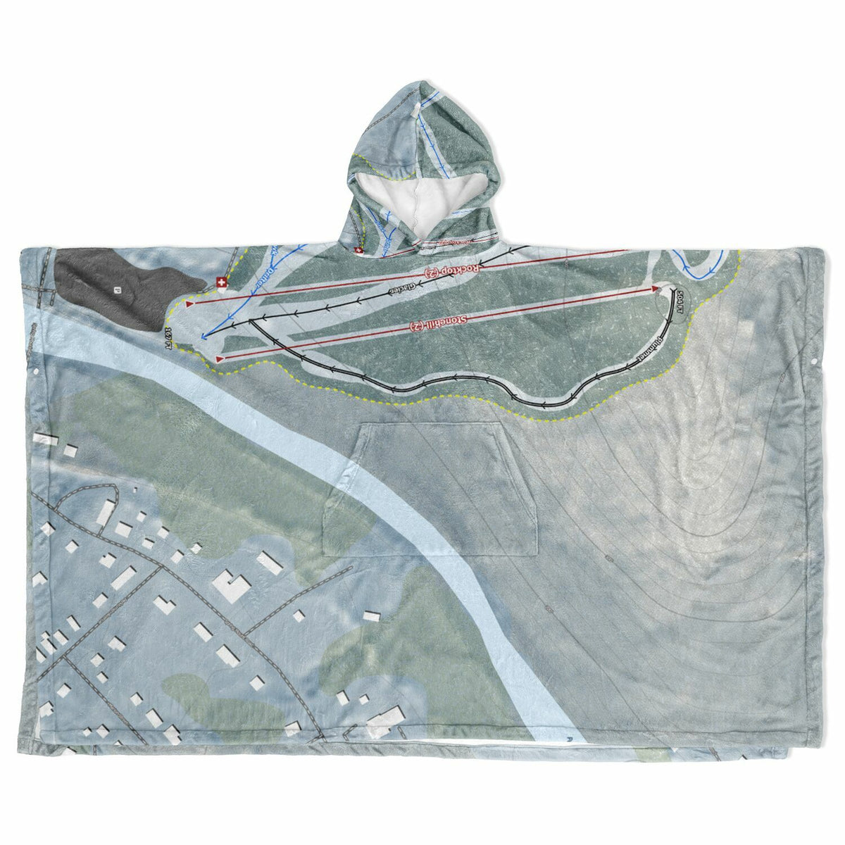 Spring Mountain, Pennsylvania Ski Resort Map Flannel Blanket Poncho