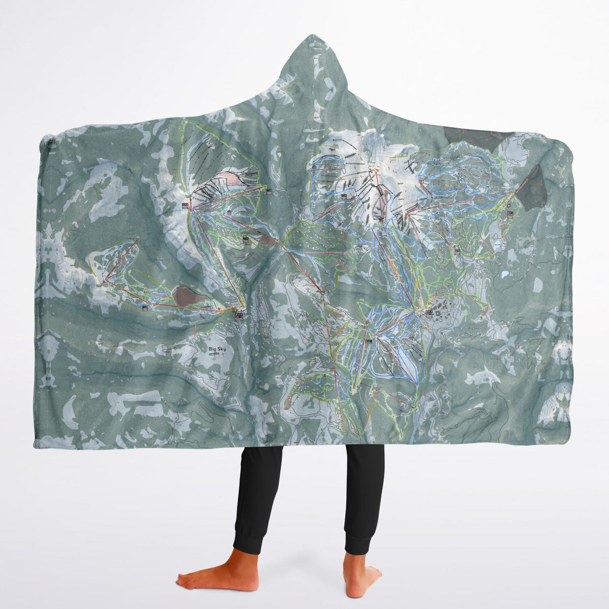 Big Sky Combo, Montana Ski Trail Map - Youth Hooded Blanket