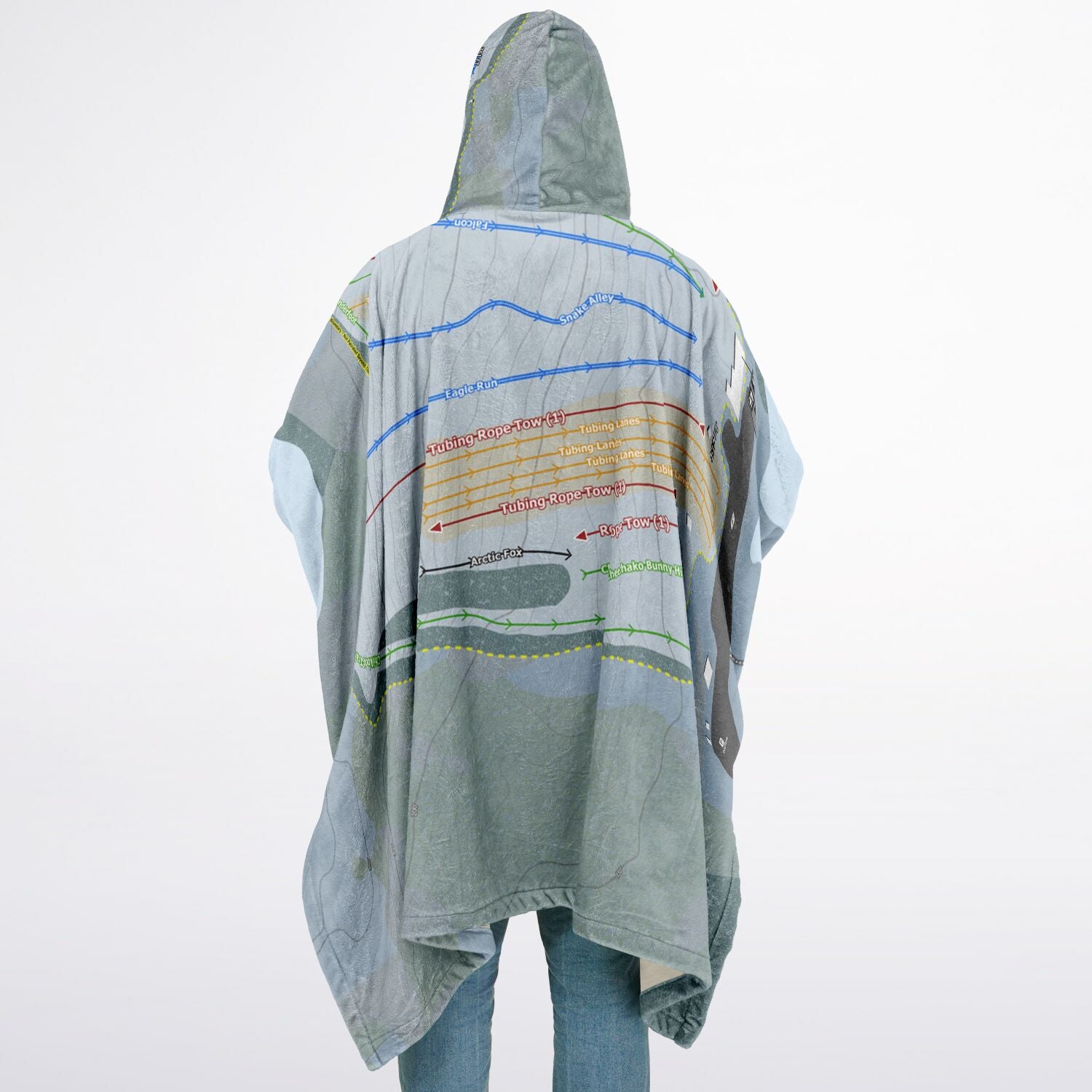 Hillberg, Alaska Ski Resort Map Flannel Blanket Poncho