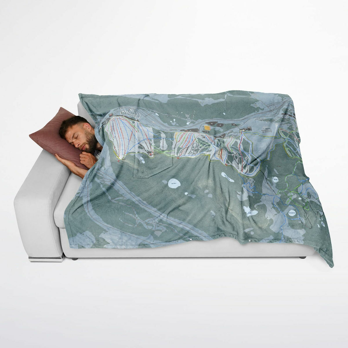 Summit At Snoqualmie, Washington Ski Resort Map Flannel Blanket Poncho