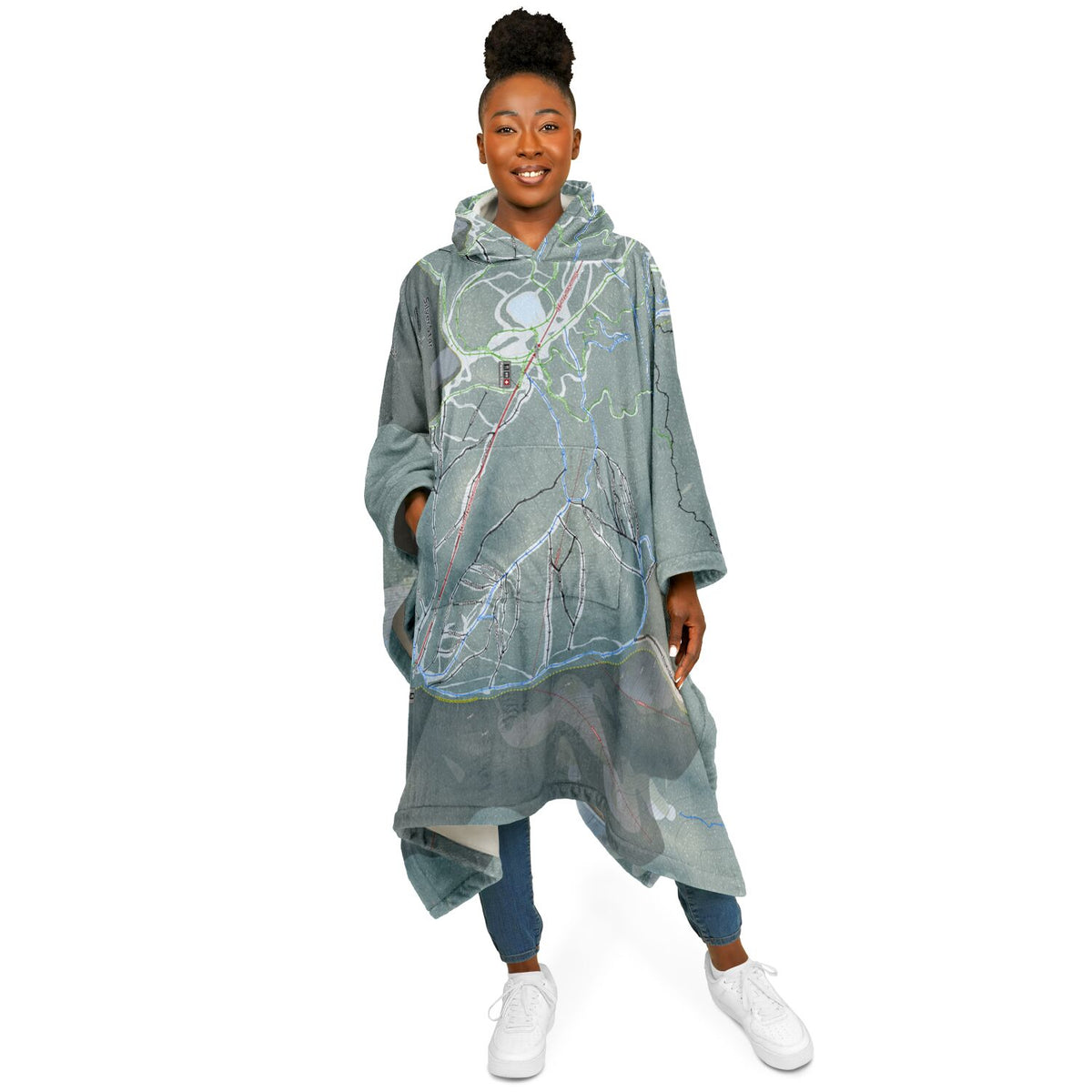 SilverStar, British Columbia Ski Resort Map Flannel Blanket Poncho