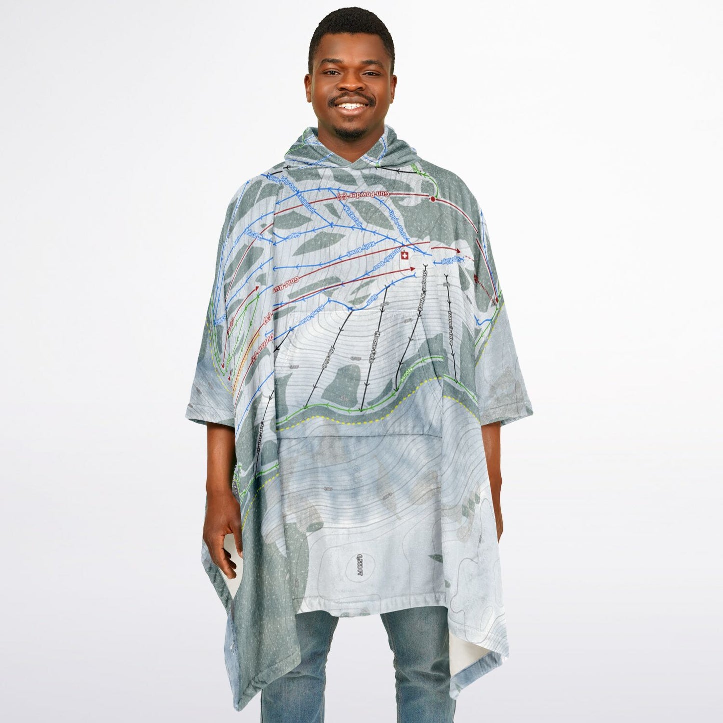 Kelly Canyon, Idaho Ski Resort Map Flannel Blanket Poncho
