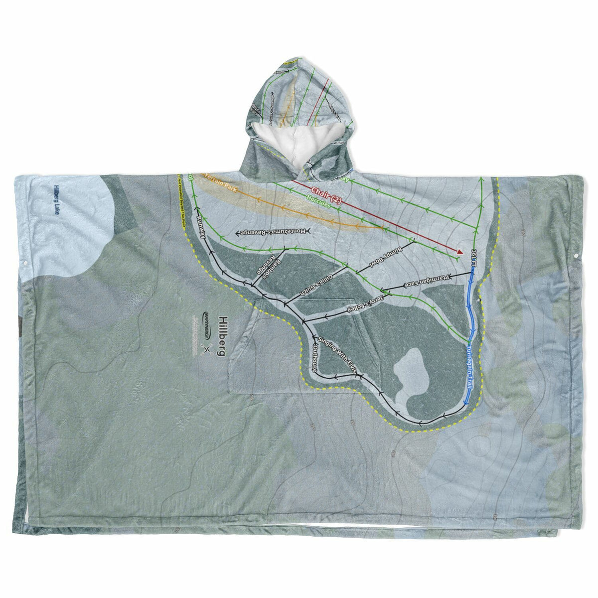 Hillberg, Alaska Ski Resort Map Flannel Blanket Poncho