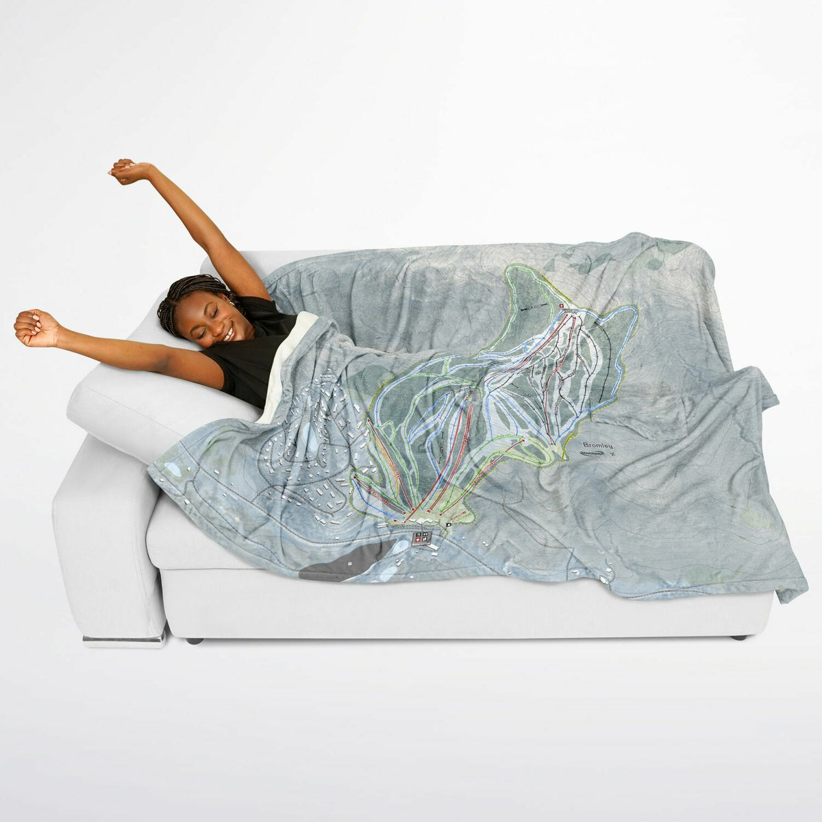 Bromley, Vermont Ski Resort Map Flannel Blanket Poncho