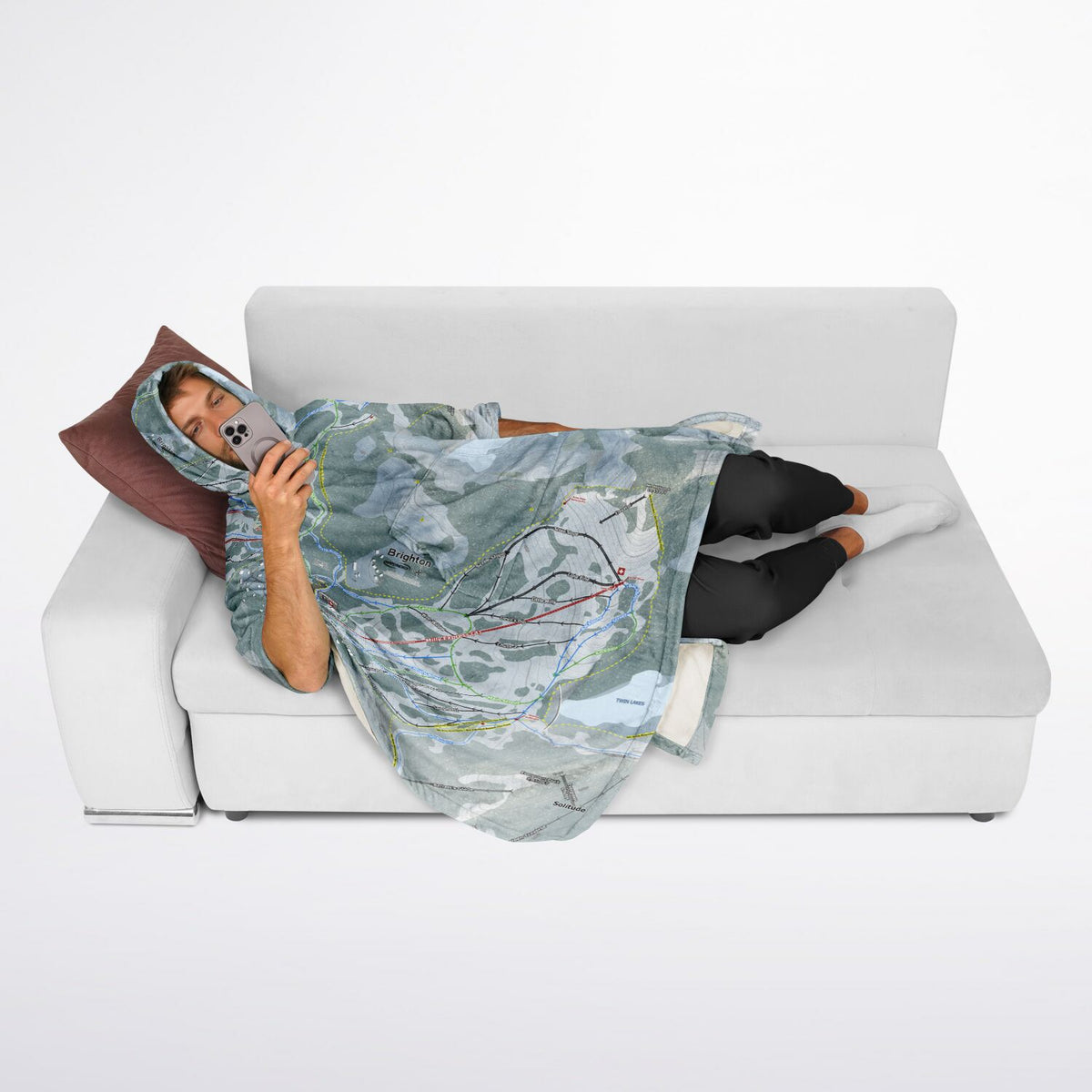 Brighton, Utah Ski Resort Map Flannel Blanket Poncho