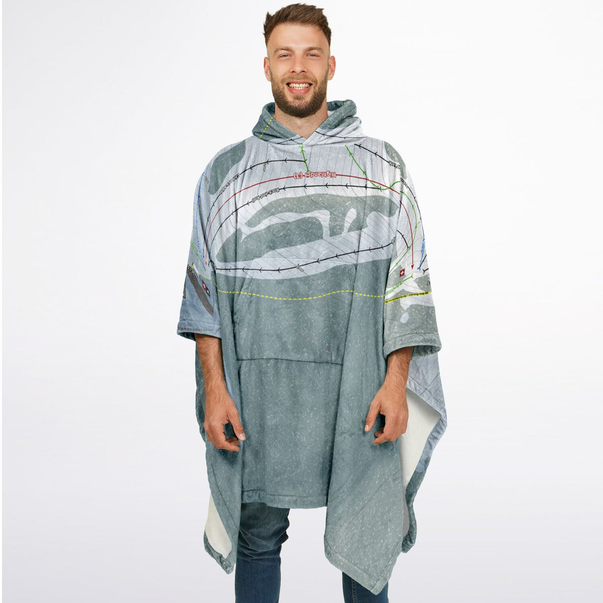 Warner Canyon, Oregon Ski Resort Map Flannel Blanket Poncho