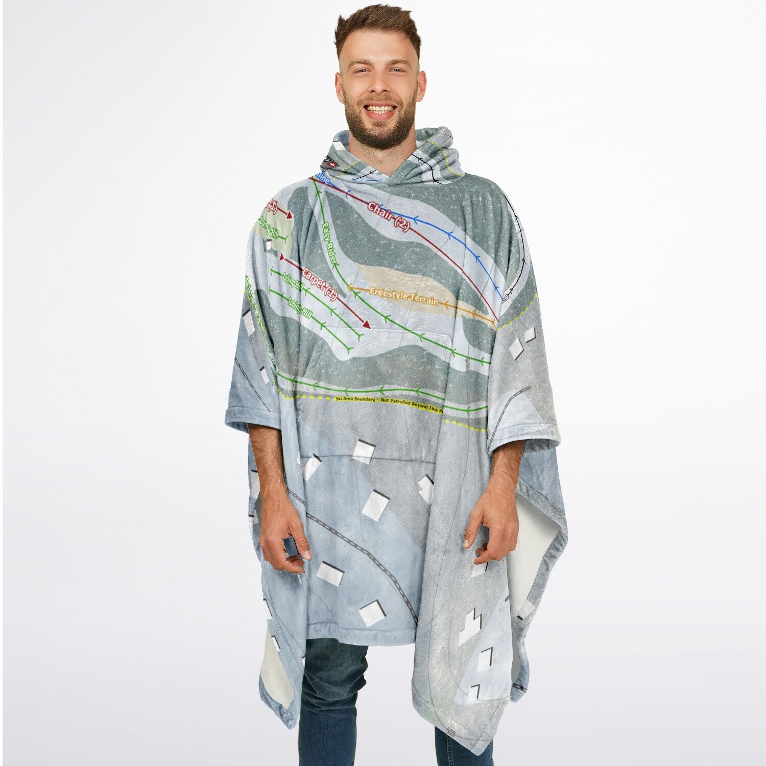 The Hideout, Pennsylvania Ski Resort Map Flannel Blanket Poncho