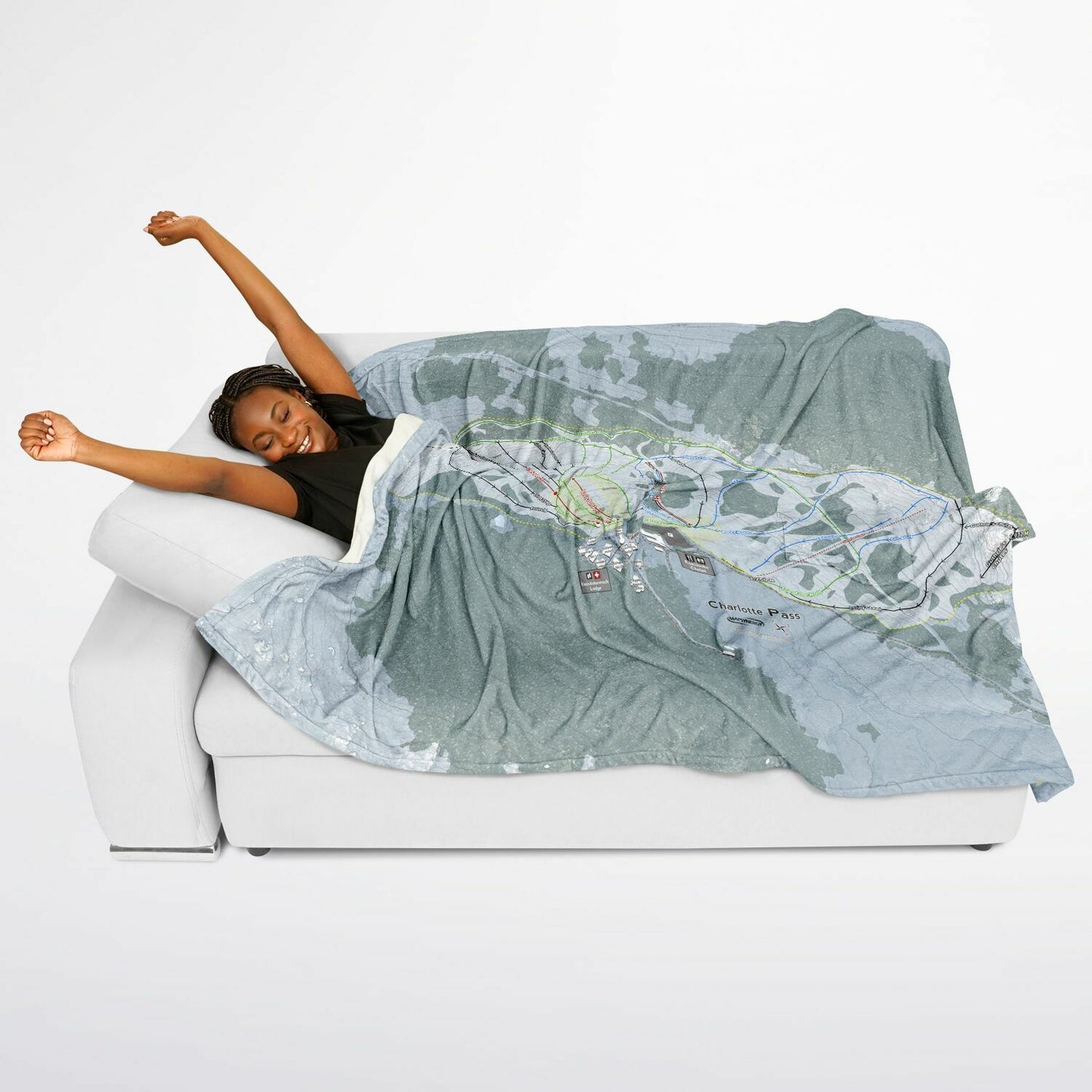 Charlotte Pass, Australia Ski Resort Map Flannel Blanket Poncho - Powderaddicts
