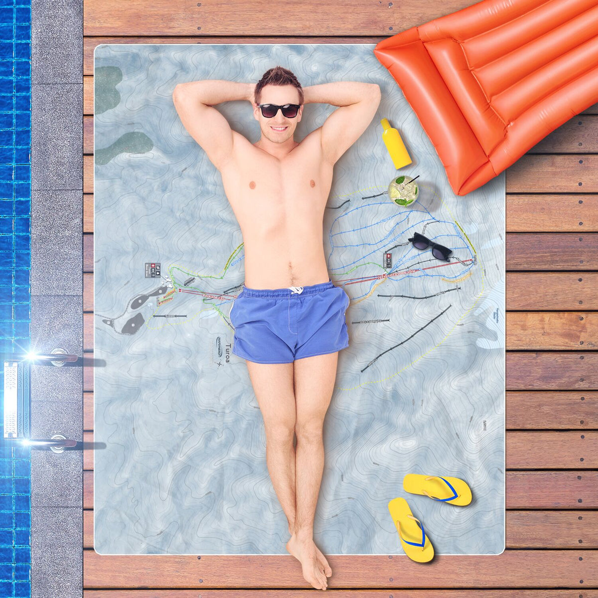 Turoa, New Zealand Ski Resort Map Printed Beach Towel