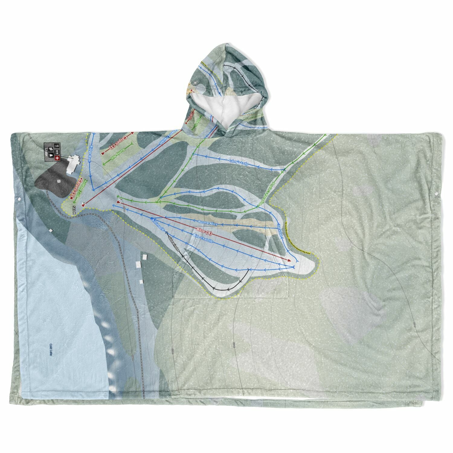 Kinosoo Ridge, Alberta Ski Resort Map Flannel Blanket Poncho