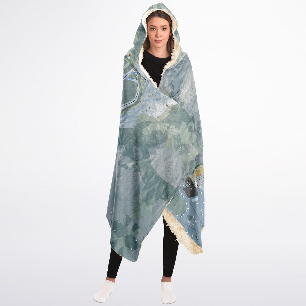 West Mountain, New York Ski Trail Map - Adult Hooded Blanket