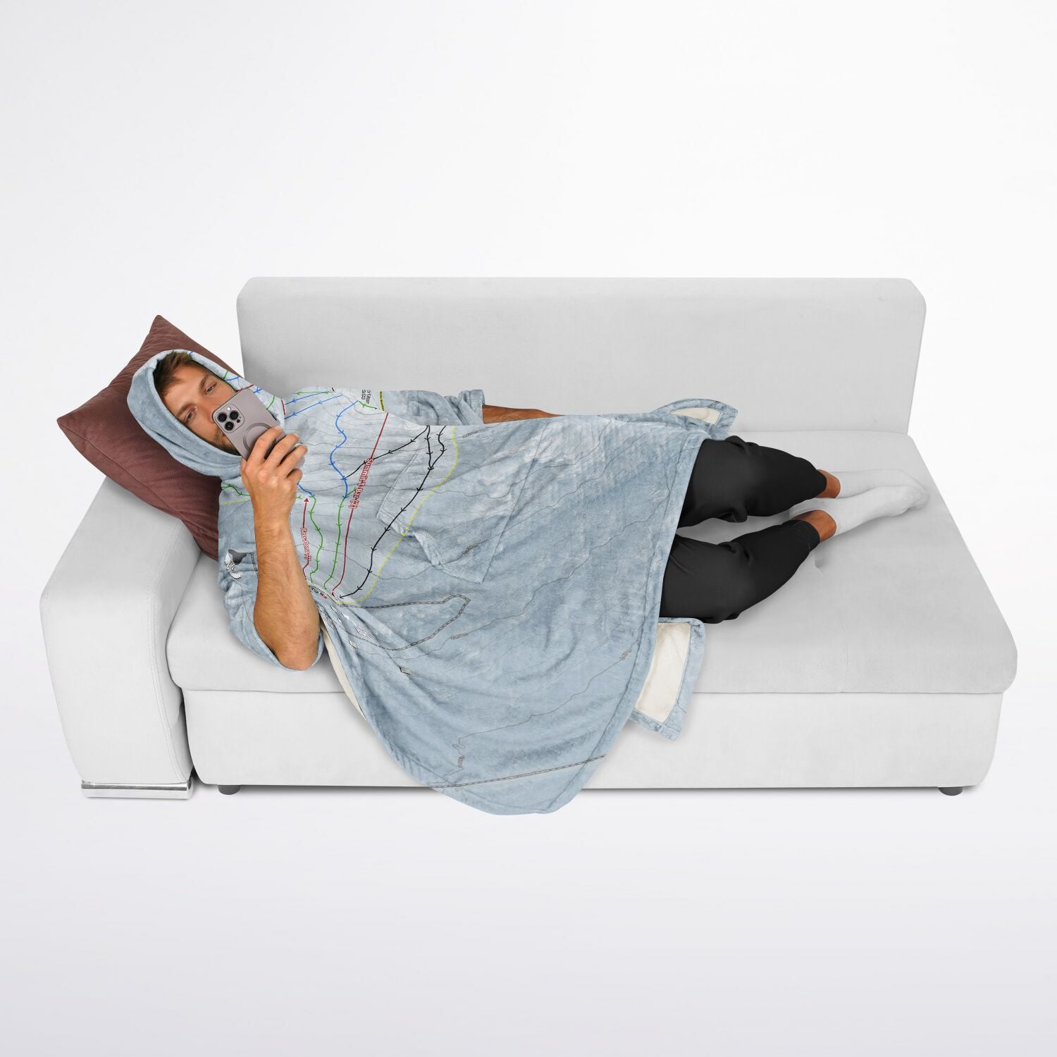 Ben Lomond Ski Resort, Australia Ski Resort Map Flannel Blanket Poncho