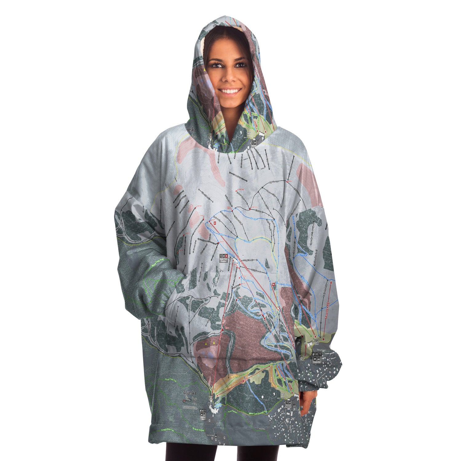 Alyeska, Alaska Ski Trail Map - Snug Hoodie