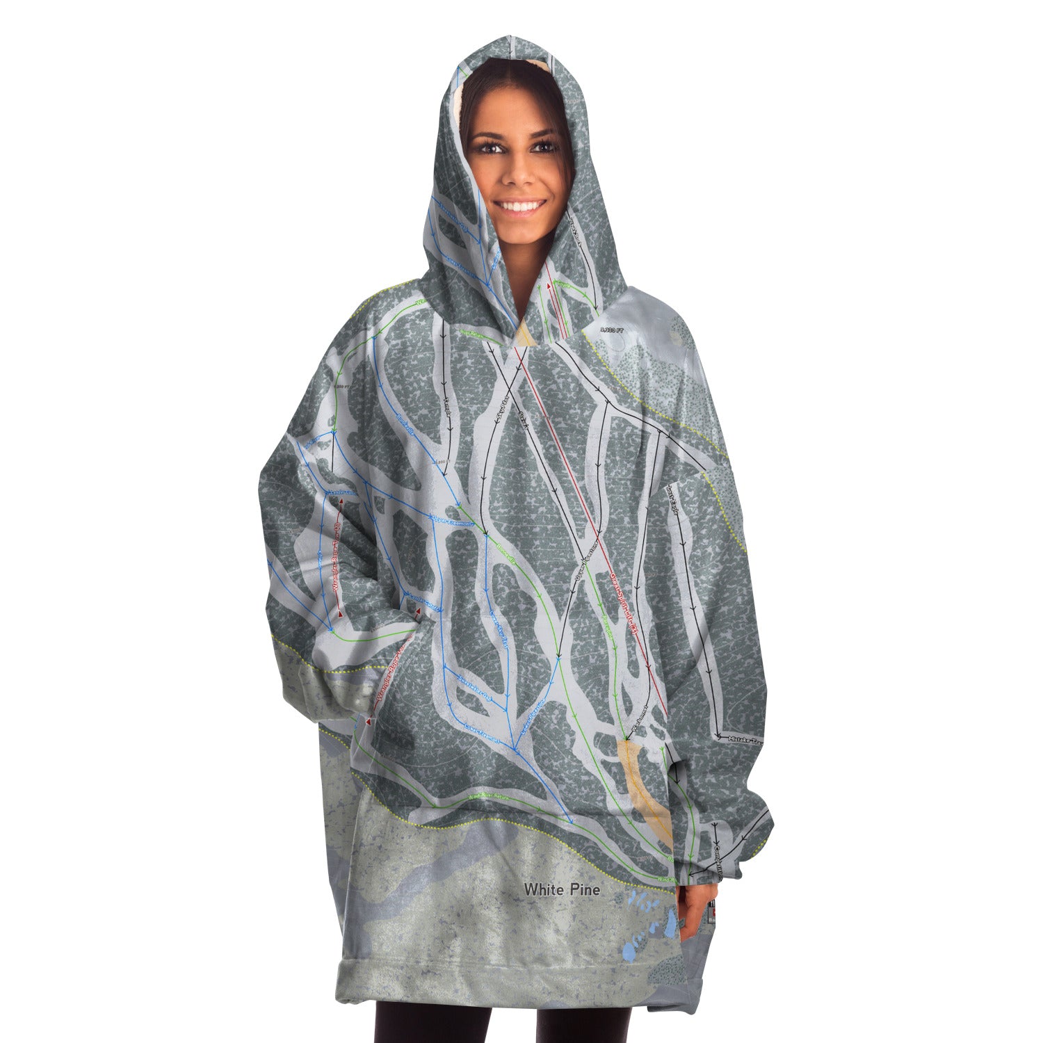 White Pine, Wyoming Ski Trail Map Snug Hoodie