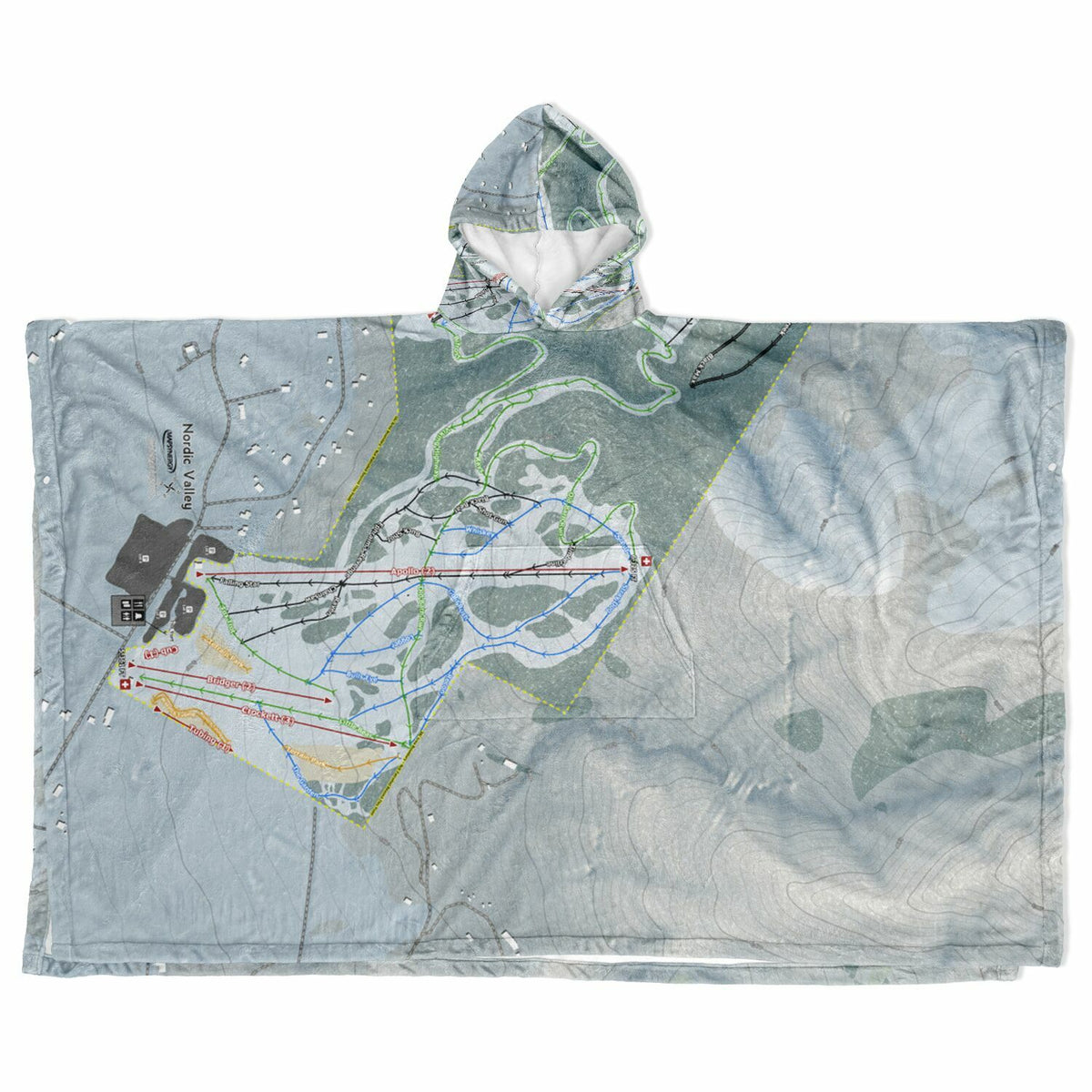 Nordic Valley, Utah Ski Resort Map Flannel Blanket Poncho