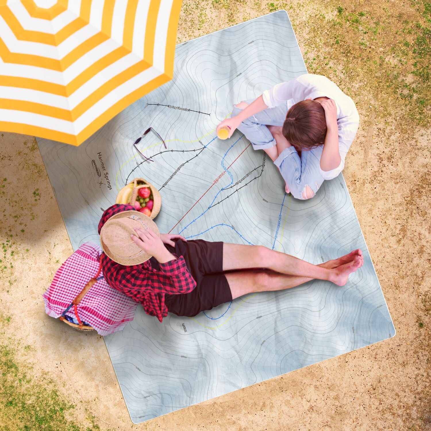 Hanmer Springs, New Zealand Ski Resort Map Printed Beach Towel